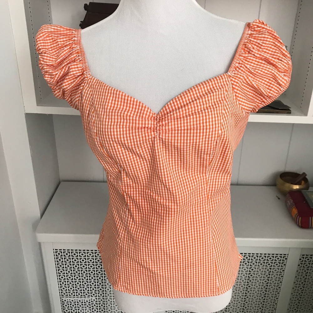 Orange Checked Sweetheart Top